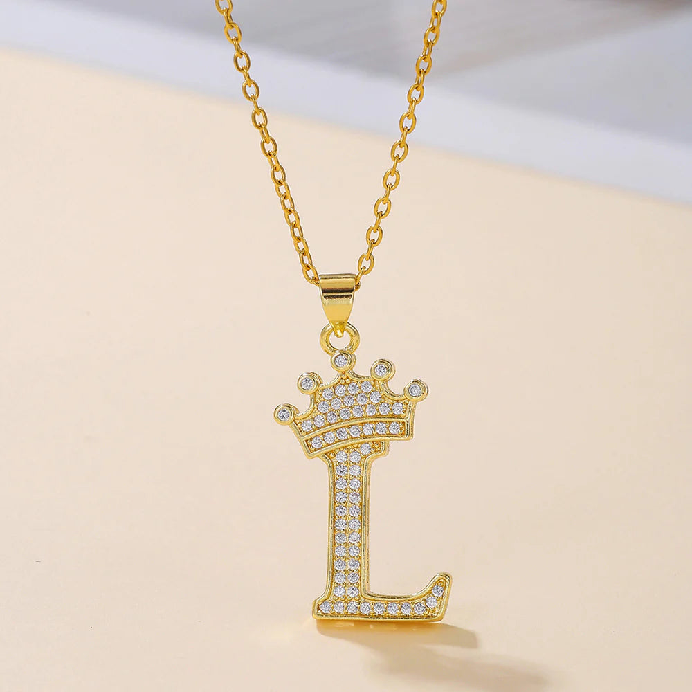 Fashionable Letter Diamond Crown Necklace