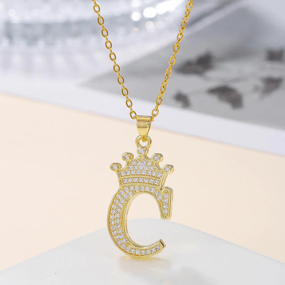 Fashionable Letter Diamond Crown Necklace