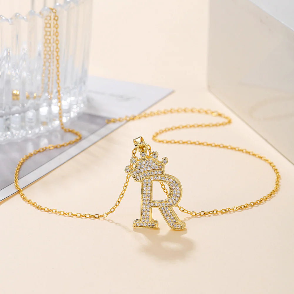 Fashionable Letter Diamond Crown Necklace