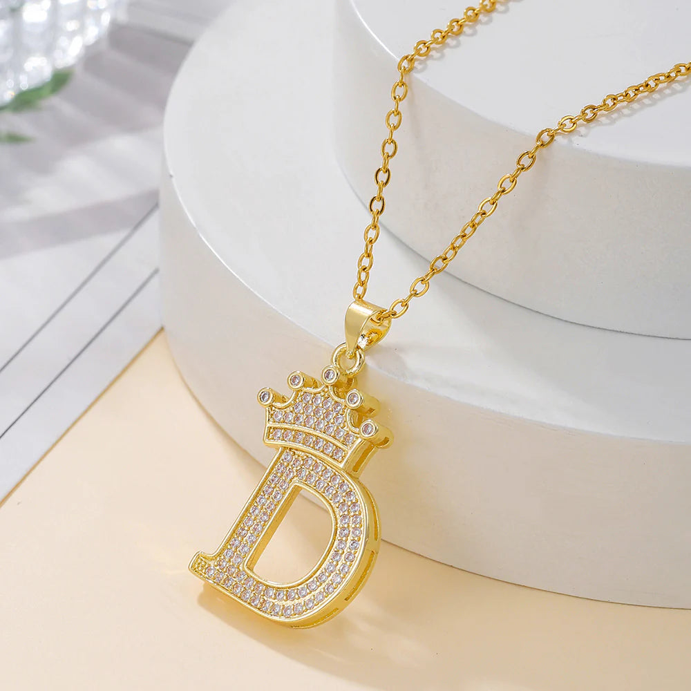 Fashionable Letter Diamond Crown Necklace