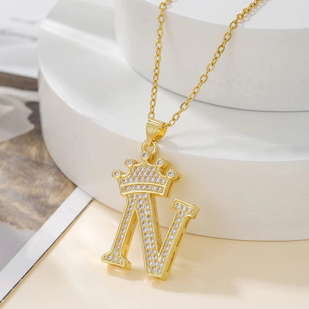 Fashionable Letter Diamond Crown Necklace
