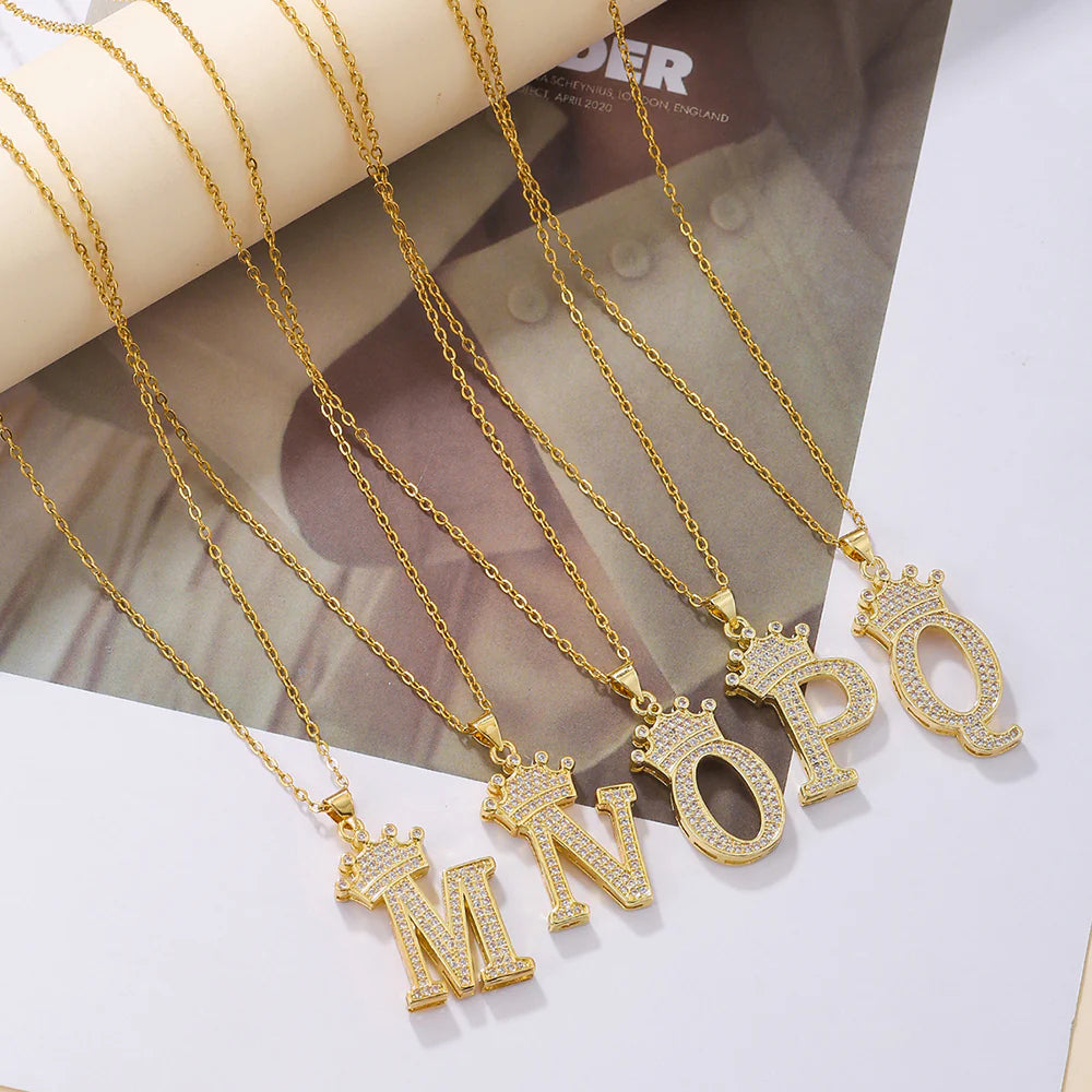 Fashionable Letter Diamond Crown Necklace