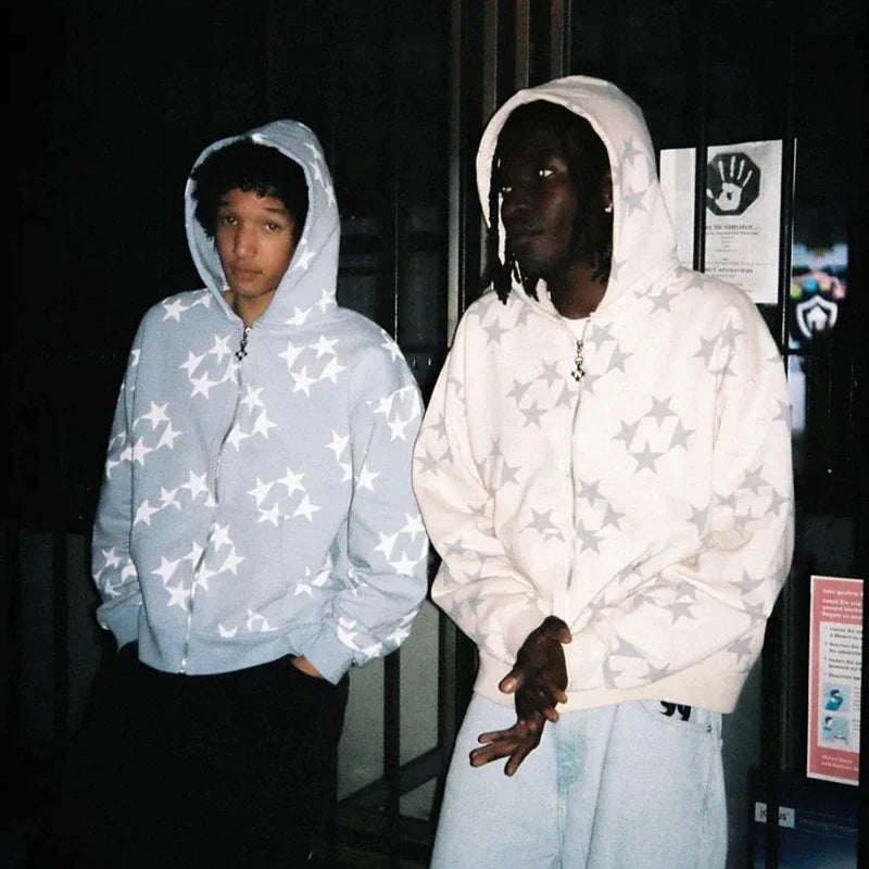 Men's Zip-up Star Print Hoodie