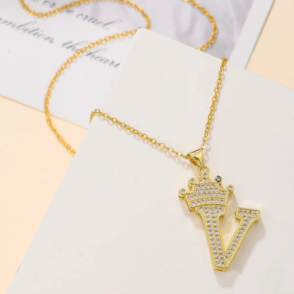 Fashionable Letter Diamond Crown Necklace