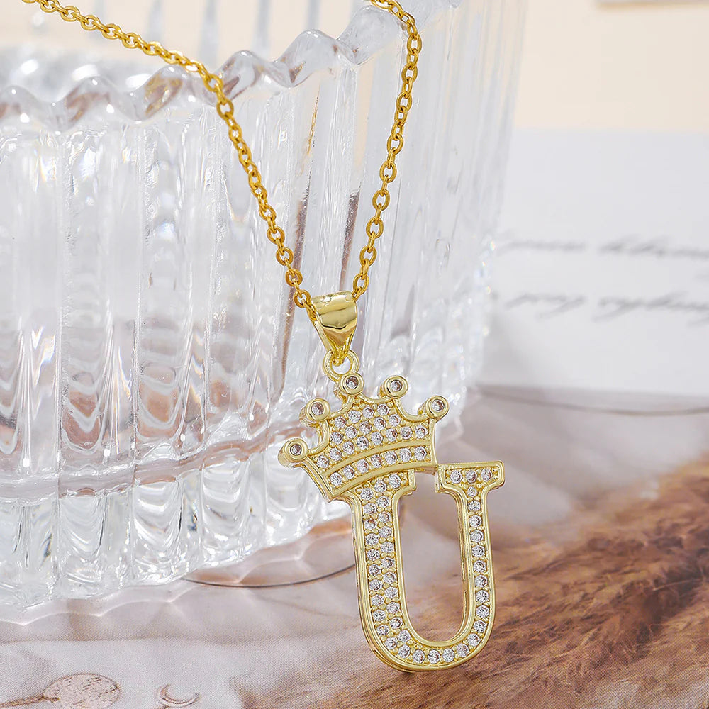 Fashionable Letter Diamond Crown Necklace