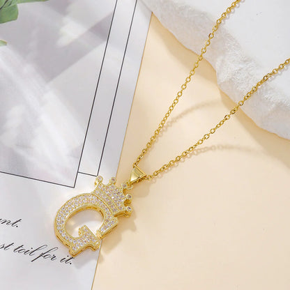 Fashionable Letter Diamond Crown Necklace