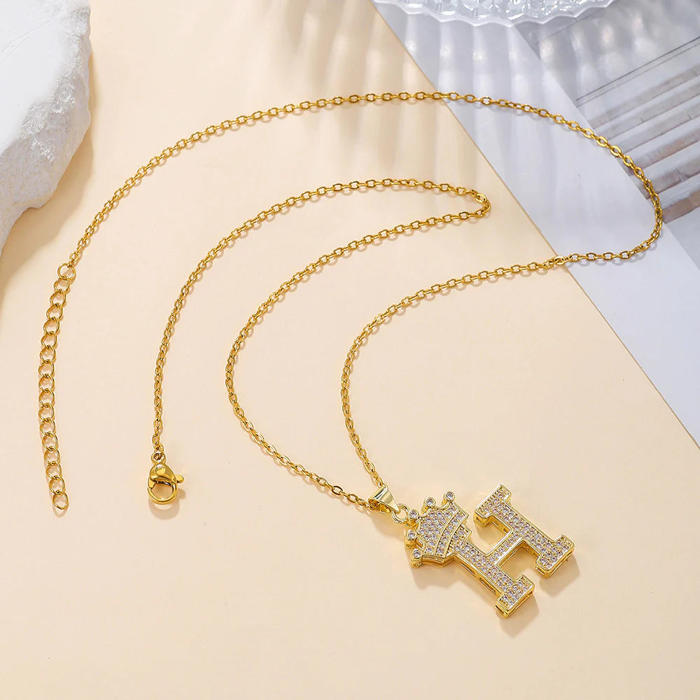 Fashionable Letter Diamond Crown Necklace