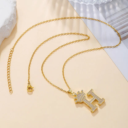Fashionable Letter Diamond Crown Necklace