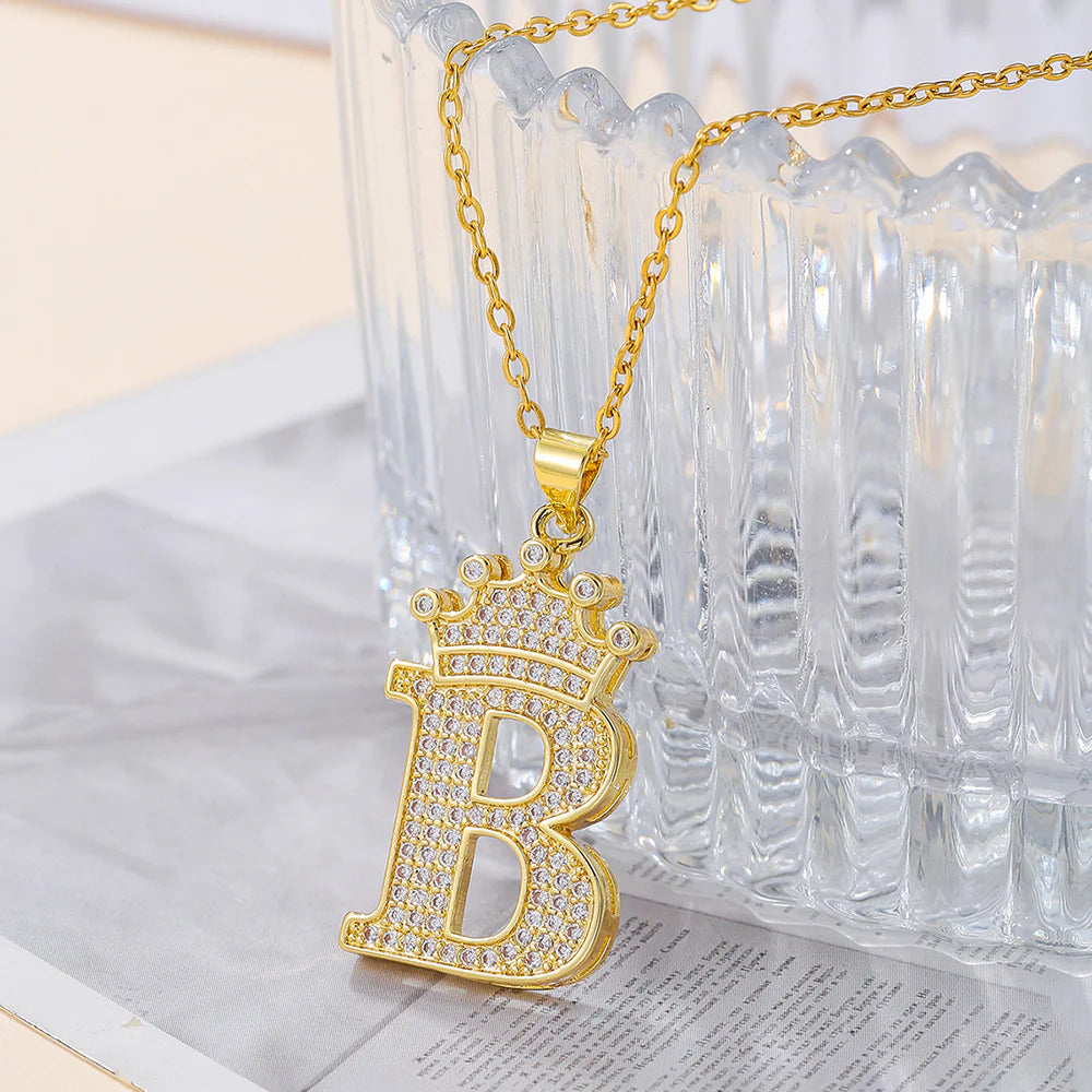 Fashionable Letter Diamond Crown Necklace