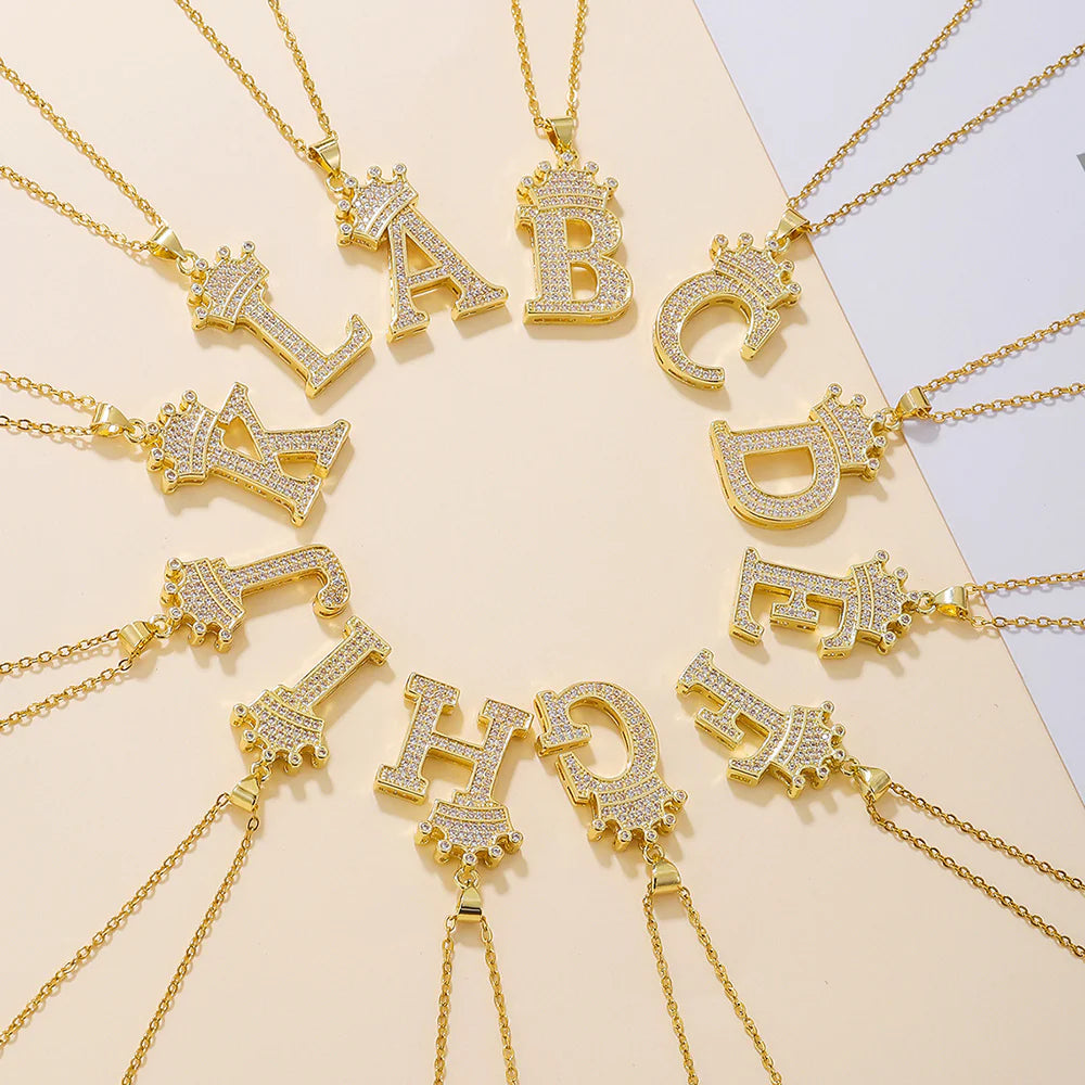 Fashionable Letter Diamond Crown Necklace