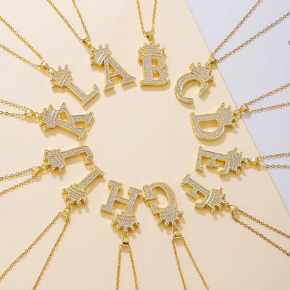 Fashionable Letter Diamond Crown Necklace