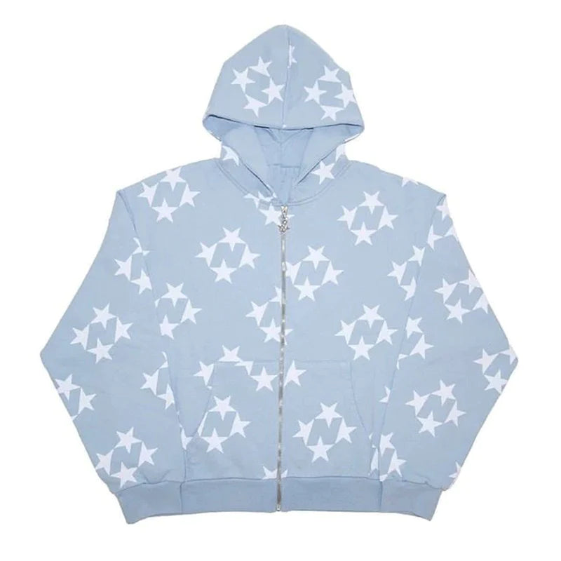Men's Zip up Star Print Hoodie
