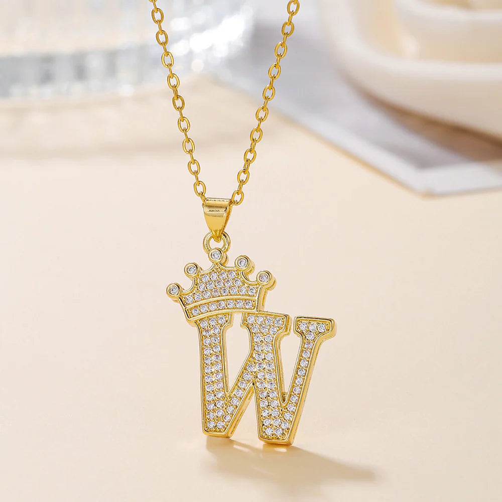 Fashionable Letter Diamond Crown Necklace