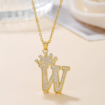 Fashionable Letter Diamond Crown Necklace