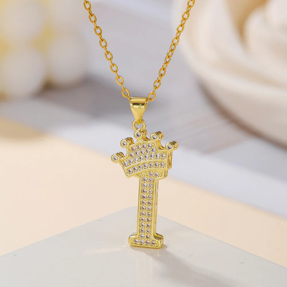 Fashionable Letter Diamond Crown Necklace