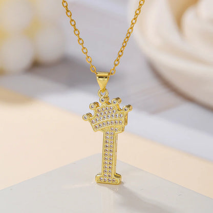 Fashionable Letter Diamond Crown Necklace
