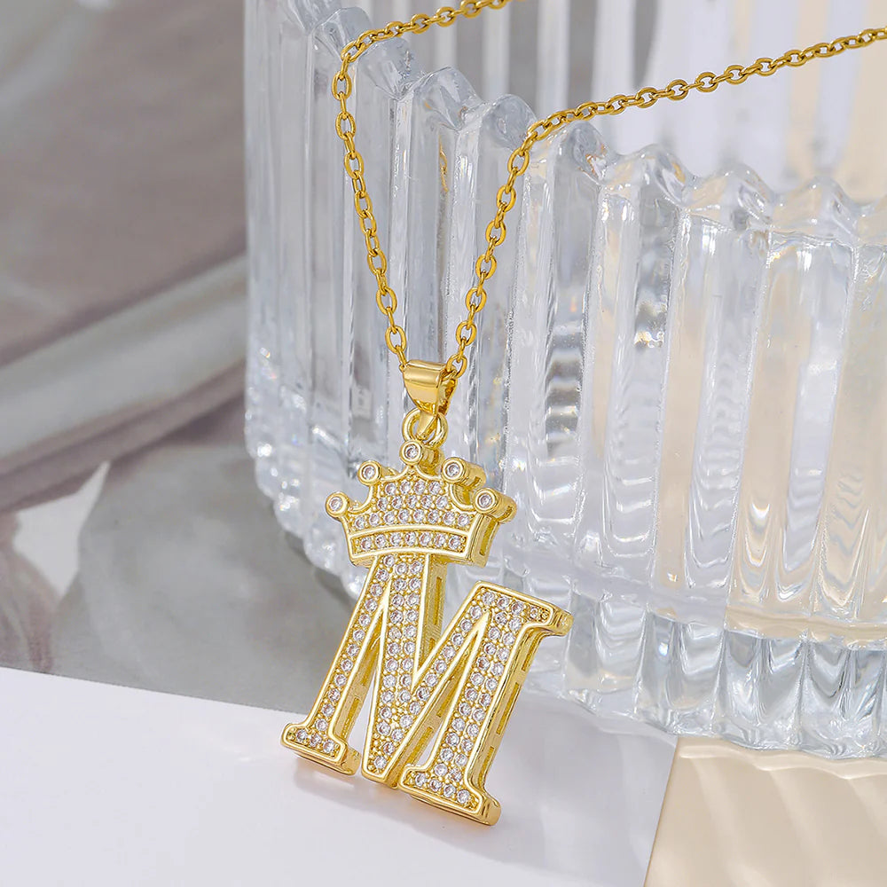 Fashionable Letter Diamond Crown Necklace