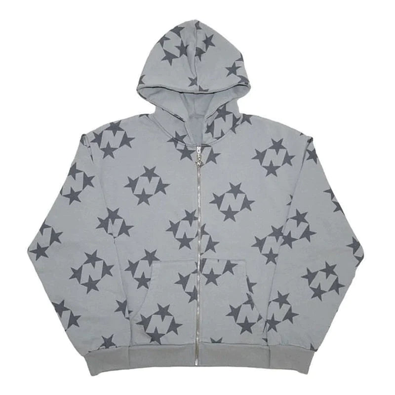 Men's Zip up Star Print Hoodie