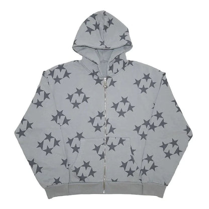 Men's Zip up Star Print Hoodie