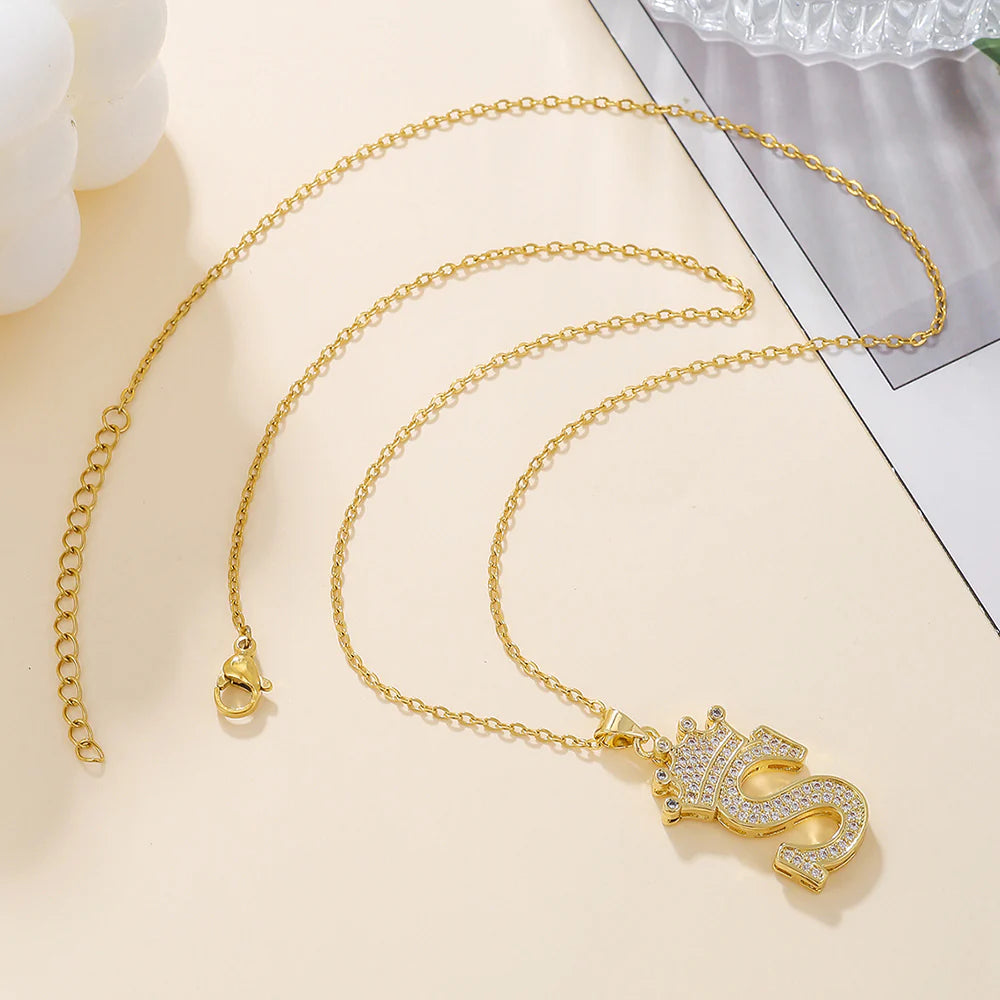 Fashionable Letter Diamond Crown Necklace