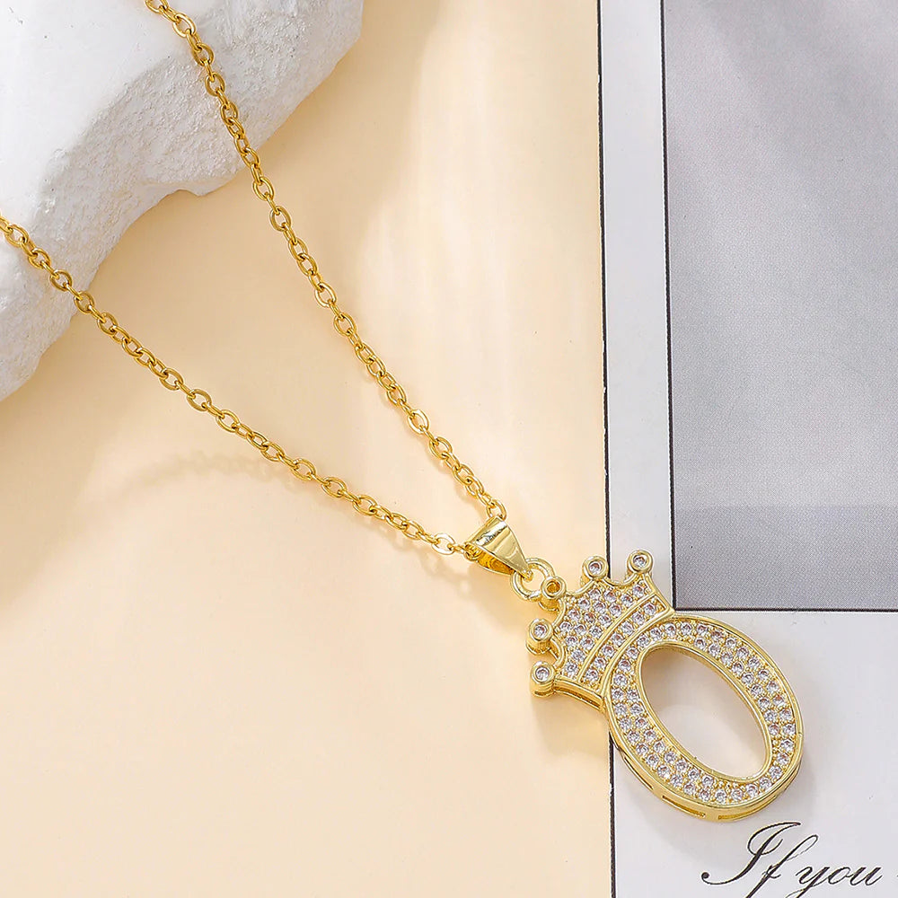 Fashionable Letter Diamond Crown Necklace