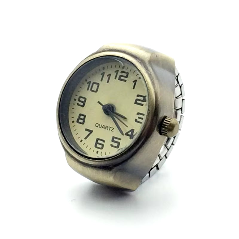 Vintage Punk Finger Watch Mini Elastic Strap Alloy Watches Couple Rings Jewelry Clock Retro Roman Quartz Watch Rings Women Men