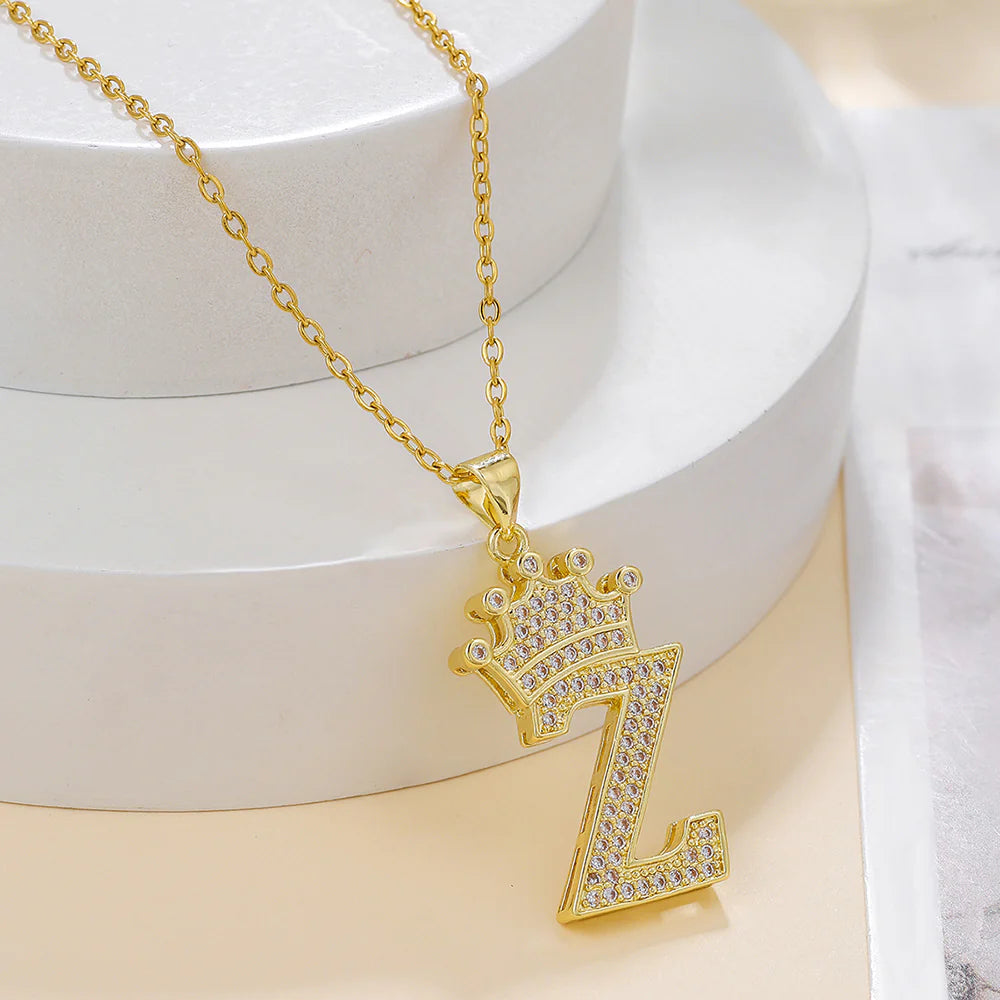 Fashionable Letter Diamond Crown Necklace