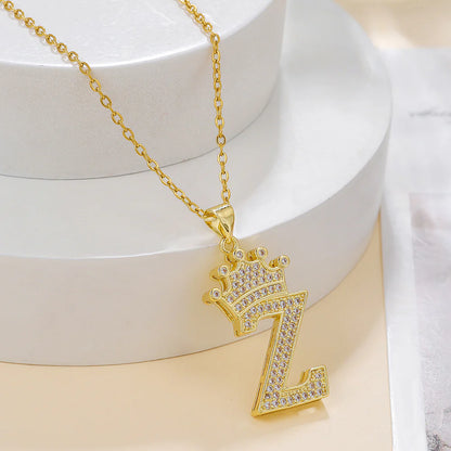Fashionable Letter Diamond Crown Necklace