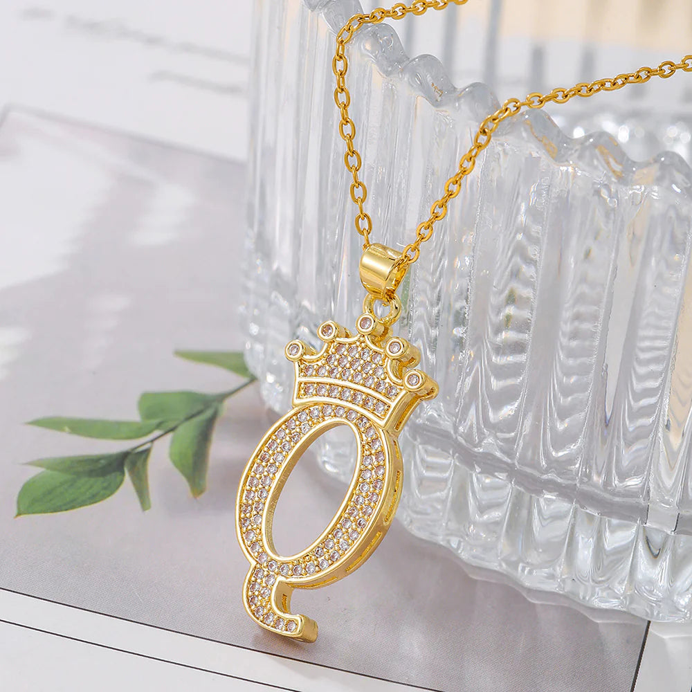 Fashionable Letter Diamond Crown Necklace