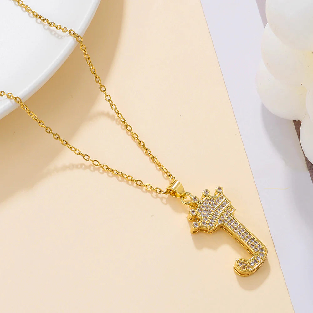 Fashionable Letter Diamond Crown Necklace