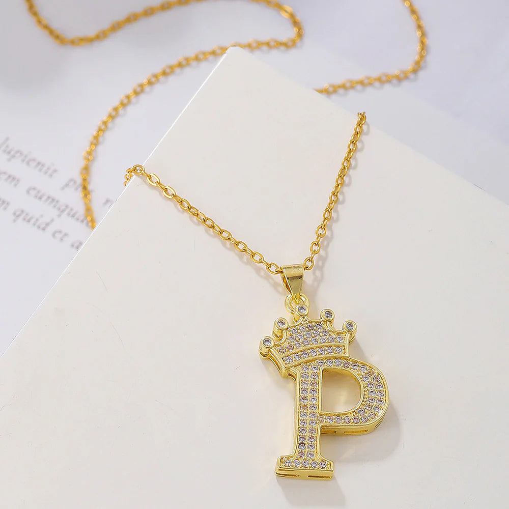 Fashionable Letter Diamond Crown Necklace