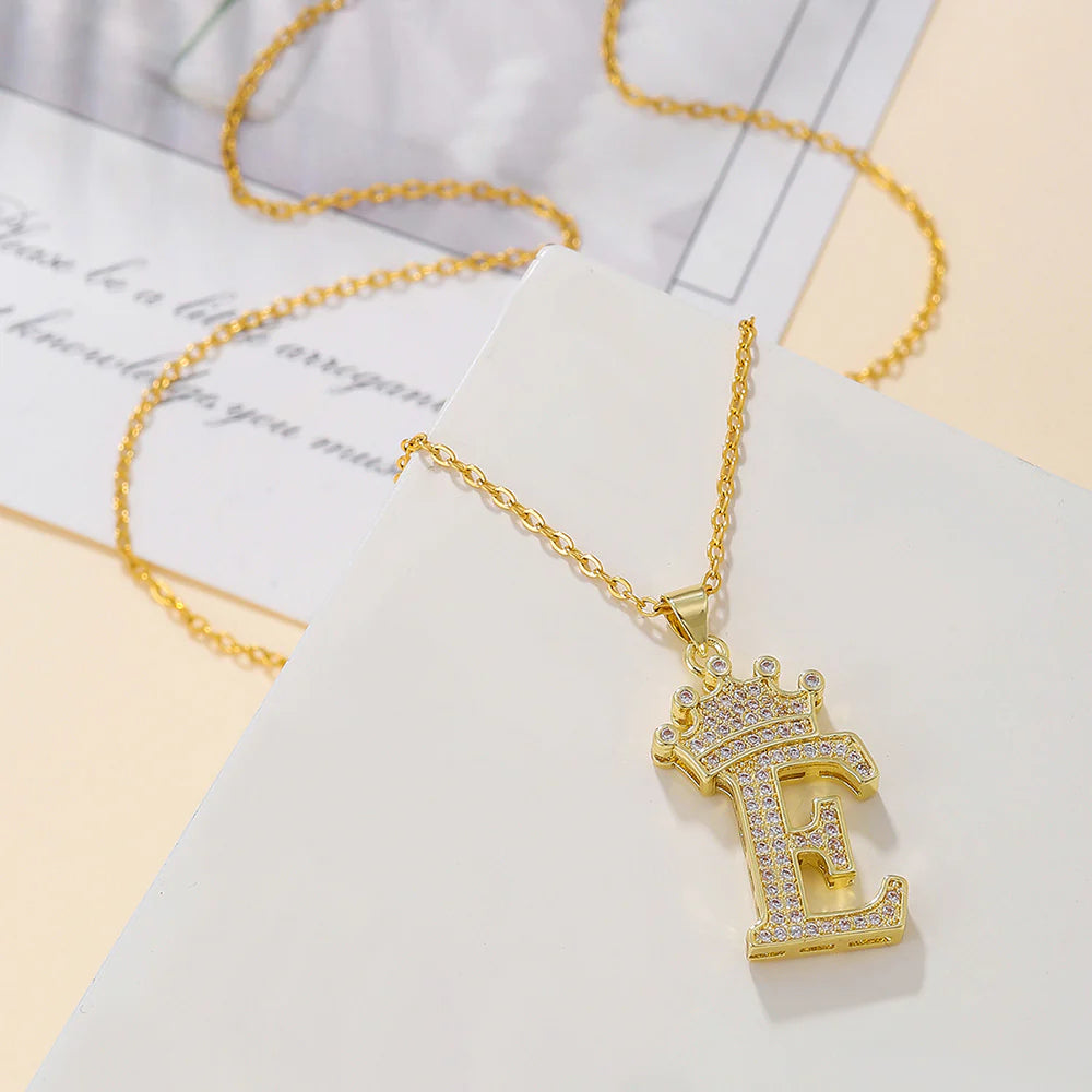 Fashionable Letter Diamond Crown Necklace