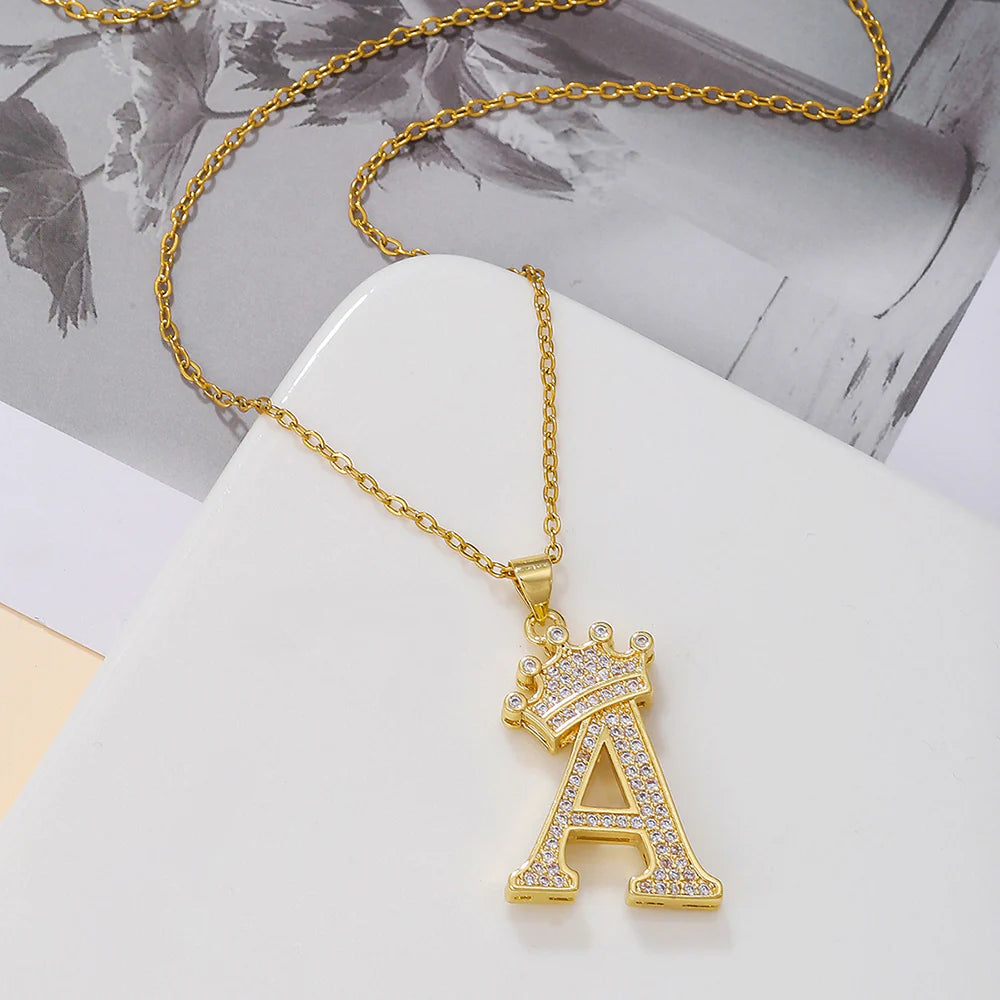 Fashionable Letter Diamond Crown Necklace