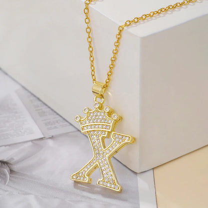 Fashionable Letter Diamond Crown Necklace