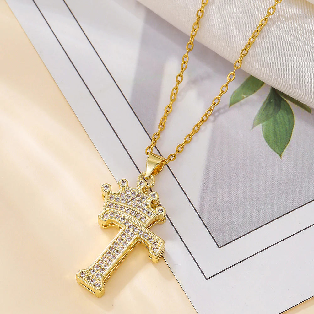 Fashionable Letter Diamond Crown Necklace