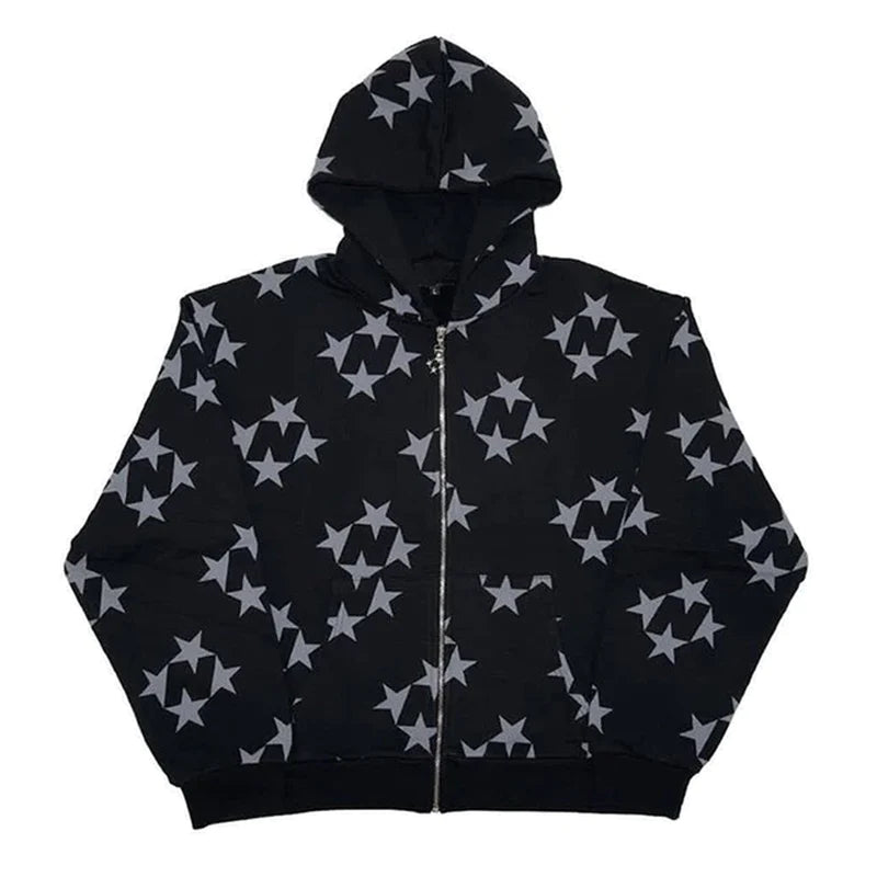 Men's Zip up Star Print Hoodie