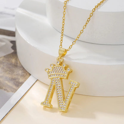 Fashionable Letter Diamond Crown Necklace
