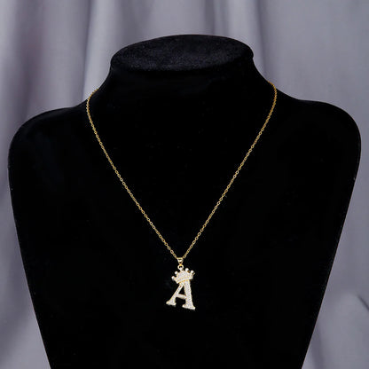 Fashionable Letter Diamond Crown Necklace