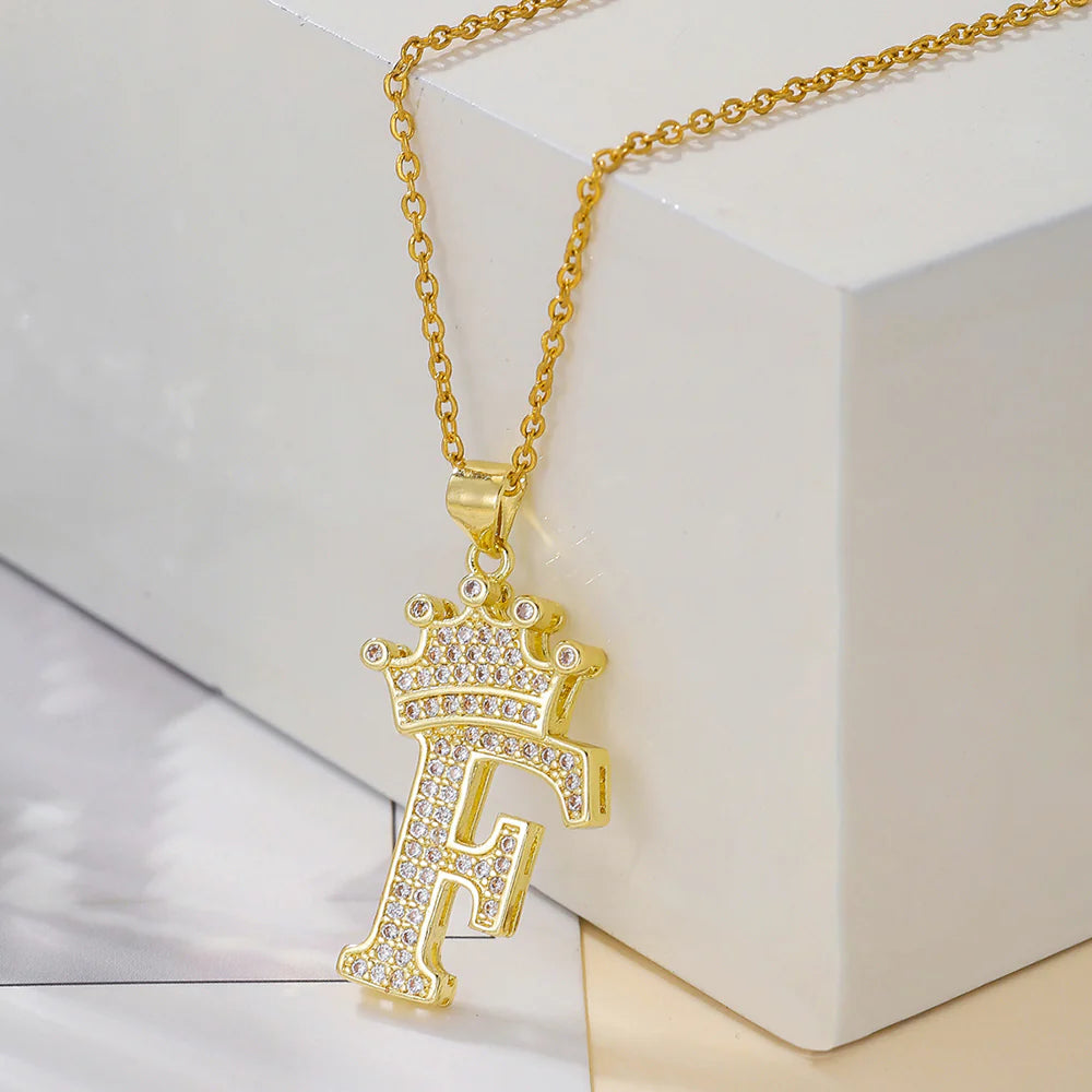 Fashionable Letter Diamond Crown Necklace