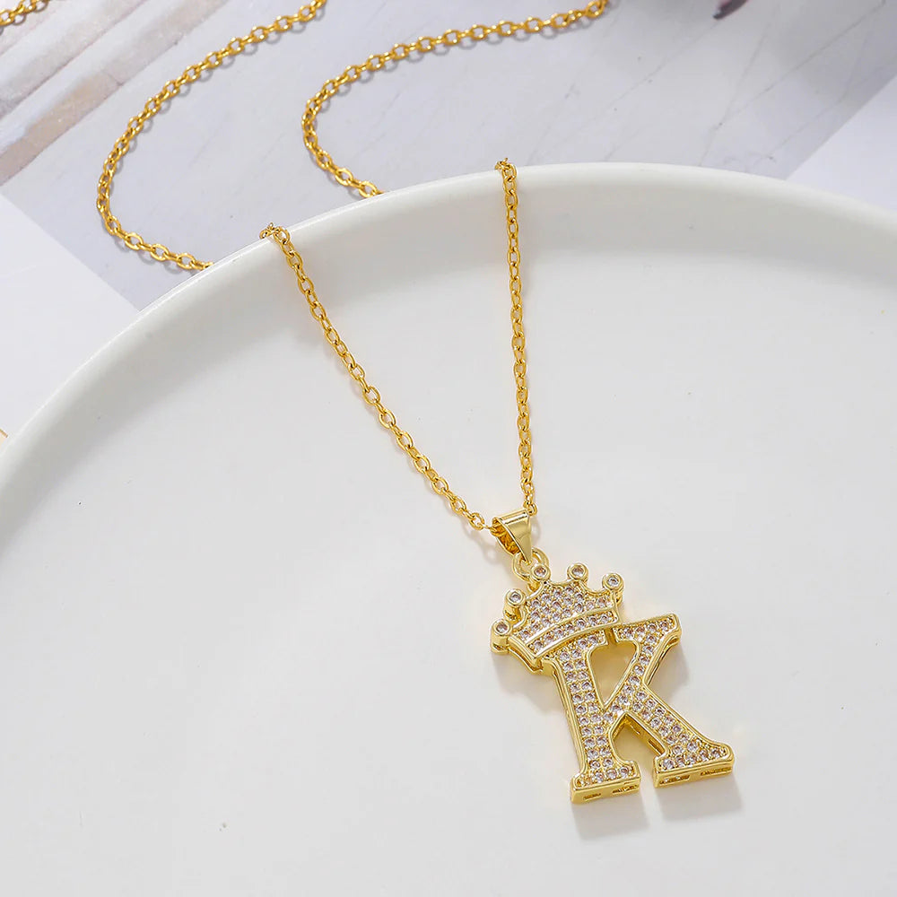 Fashionable Letter Diamond Crown Necklace